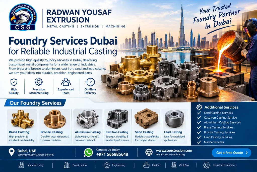 Foundry Services Dubai for brass, bronze, aluminium, cast iron, sand and lead casting”